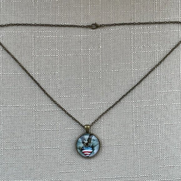 US Flag Necklace Bronze Tone Chain Fashion Patriot Jewelry Cabochon Pendant - Picture 2 of 7